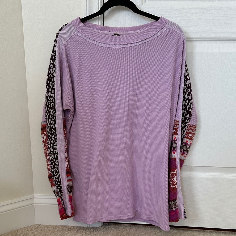 Free people thermal Top with Patterned Sleeves